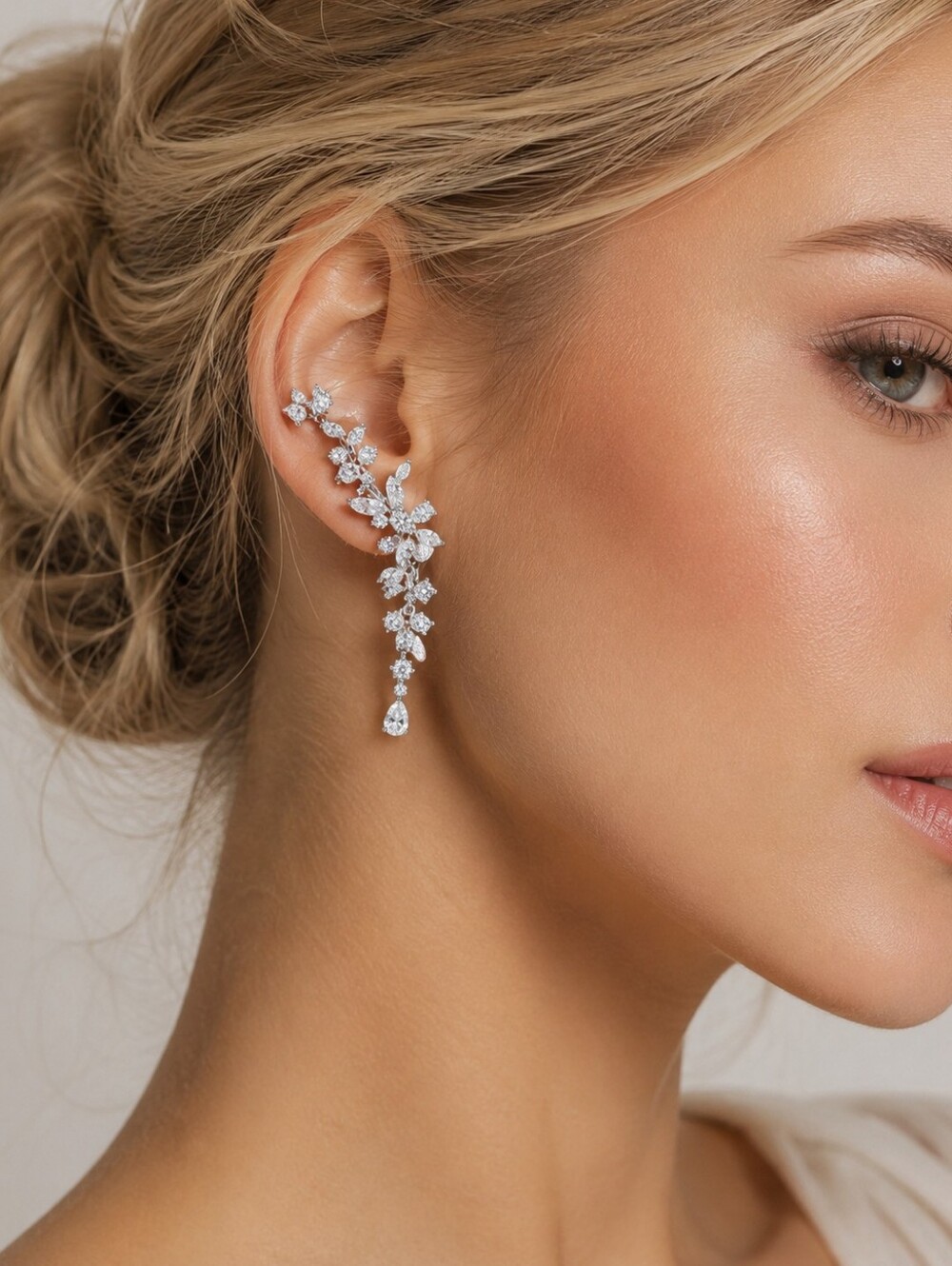 Eliot Danori Silver-Tone Cubic Zirconia Flower Climber Drop Earrings